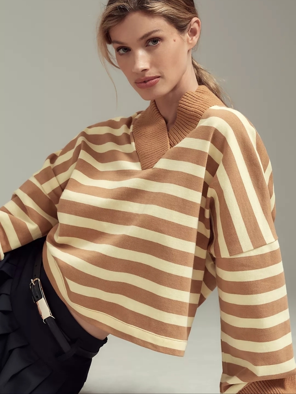 NWT Maeve Plus Size, Cotton Boxy Oversized V-Neck Top - Picture 1 of 9
